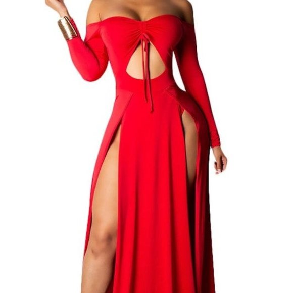 Elle Red Cut Out Maxi Dress - Picture 1 of 9